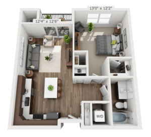 one bedroom apartment 3D floor plan