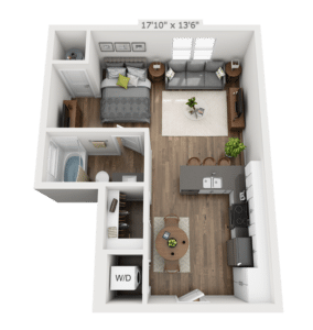 studio apartment 3D floor plan